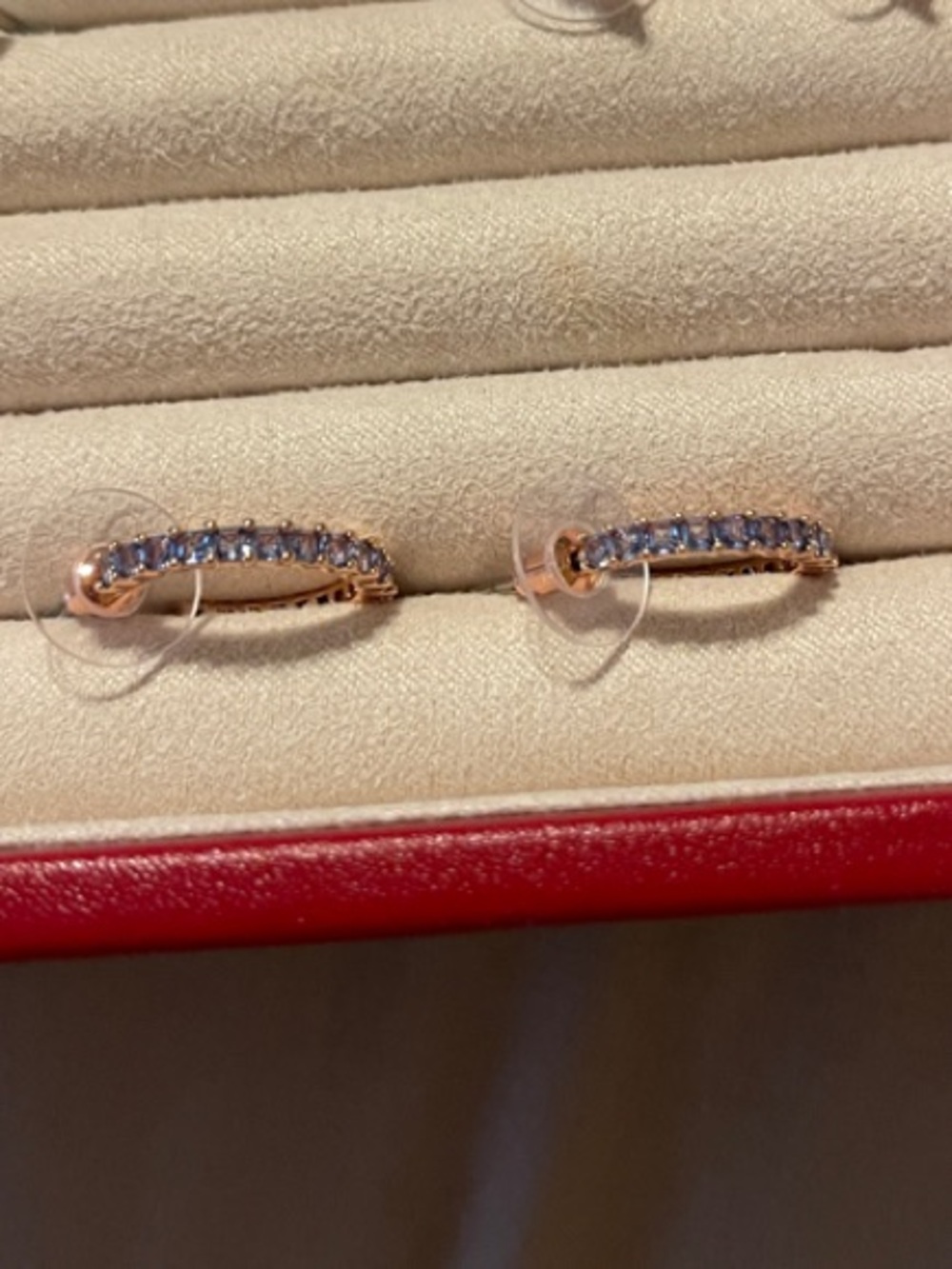 Bomb party Rose Gold Huggie Hoop Earrings with Blue Stones - Women Jewelry